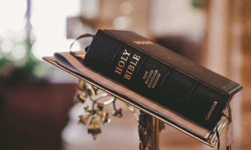 Bible on stand in church Christian Practice