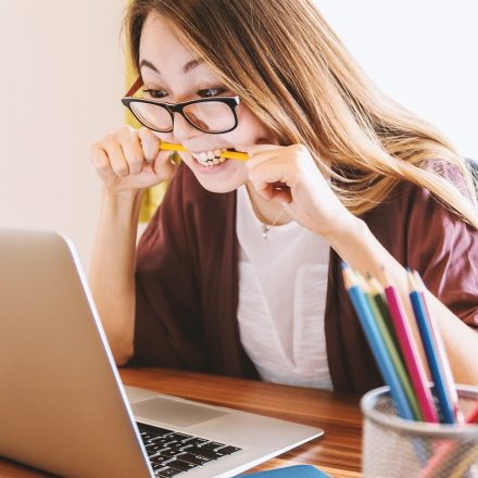 Student working, biting pencil with anxious look Helping Students Learn Despite their Anxiety Teaching Strategies for Today’s Students (iGen or GenZ)